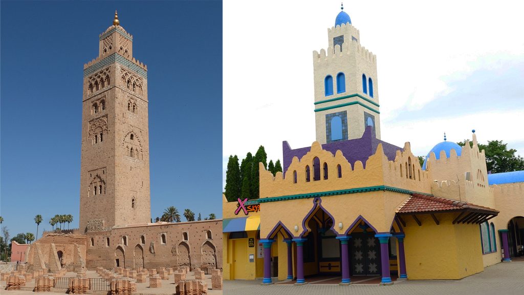 Comparison of Moroccan architecture with Wonderland's facsimile.