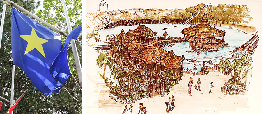 Congo flag and Zumba Flume concept art.