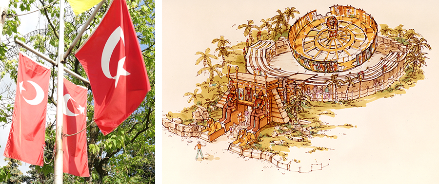 Ottoman Empire flag and Egyptian Pavilion concept art.