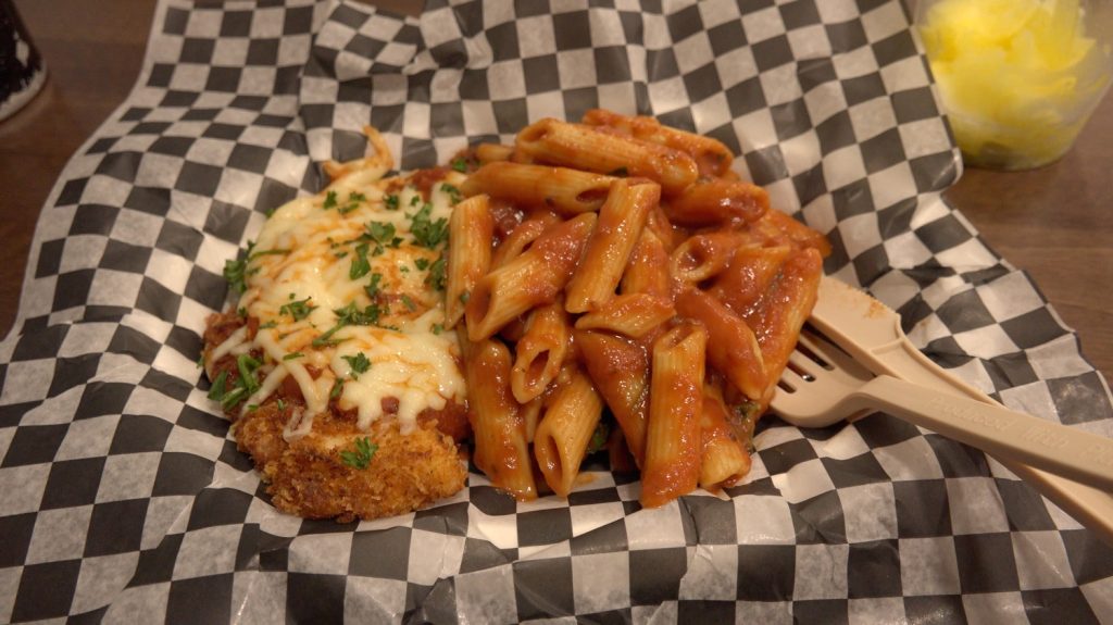 Chicken Parmigiana with pasta