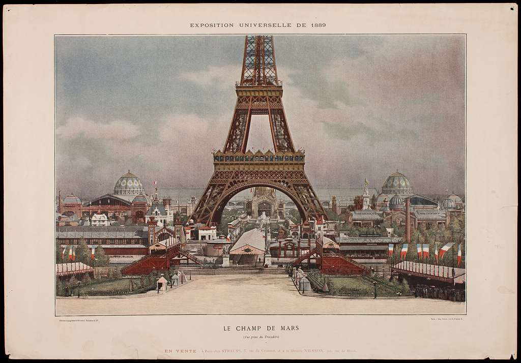 Le Champ de Mars featuring the Eiffel Tower, circa 1889.