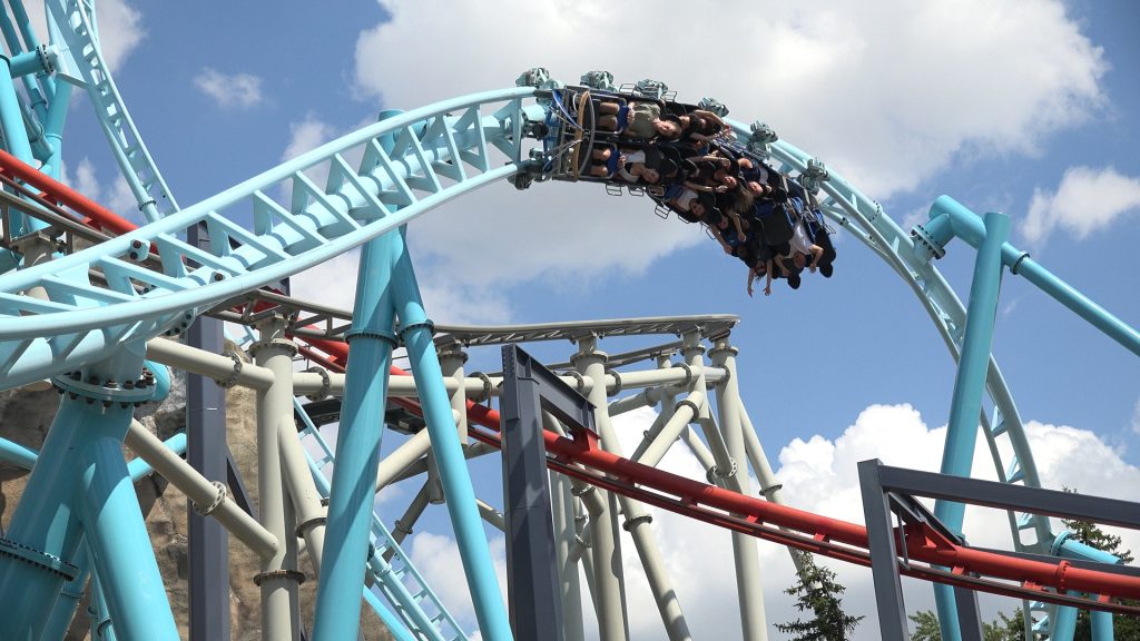 AlpenFury's final inversion, passing over Vortex's first drop.