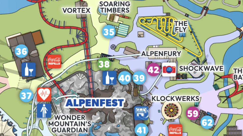 Close up on the AlpenFest area of the park map.