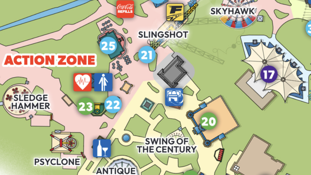 Close up on Chicken Shack on the park map.