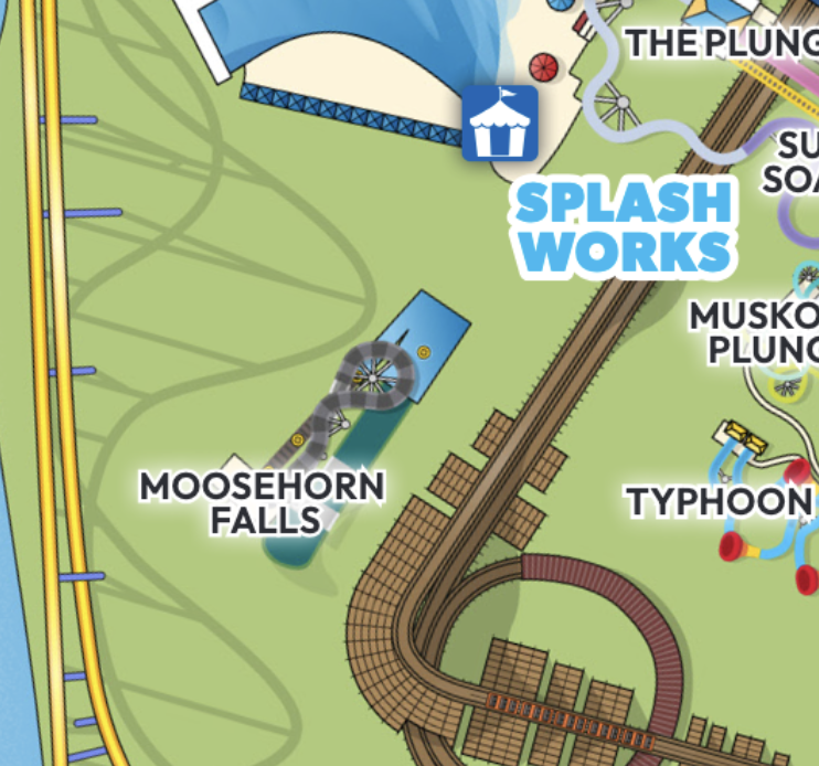 Close up on Moosehorn Falls on the park map.