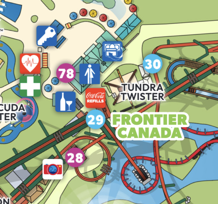 A closeup of the park map around Tundra Twister.