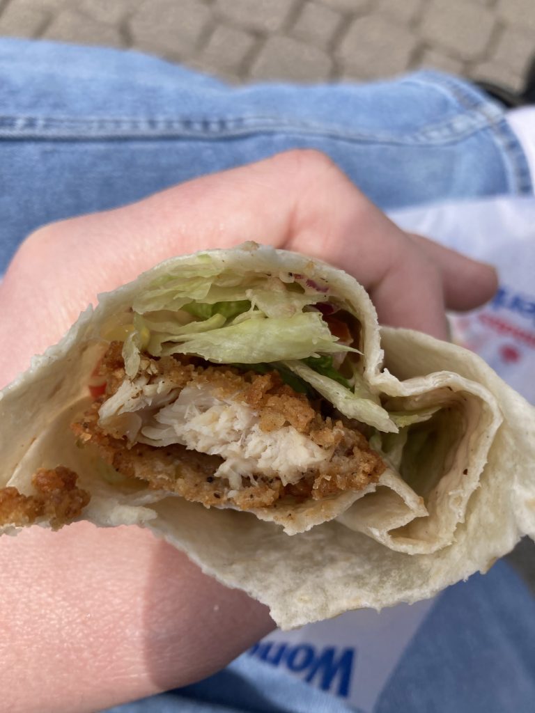 Wrap with small chicken tender.