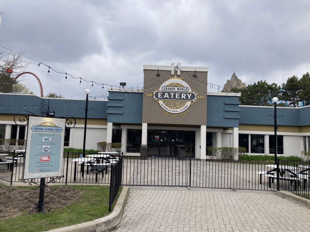 Grande World Eatery, with a fence blocking entry.