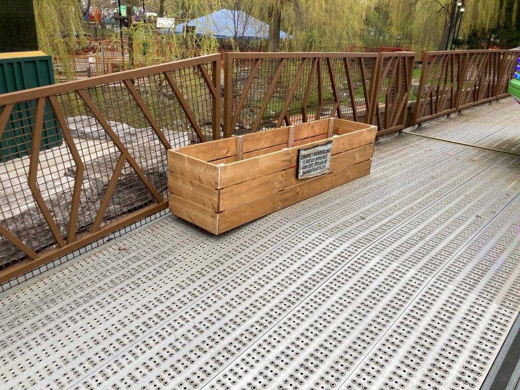 A wooden bin for loose articles at Soaring Timbers.