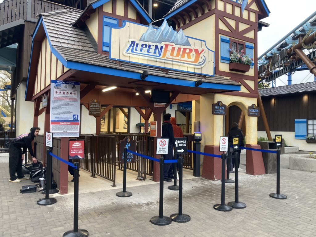 AlpenFury entrance with many signs.
