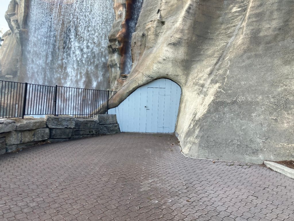 North access door to the path behind the falls.