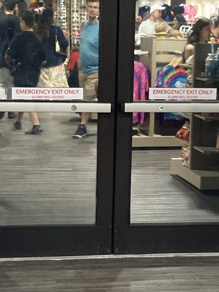 Emergency Exit doors in Wonderland Store.