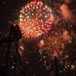 Fireworks with Yukon Striker and Tundra Twister in silhouette.