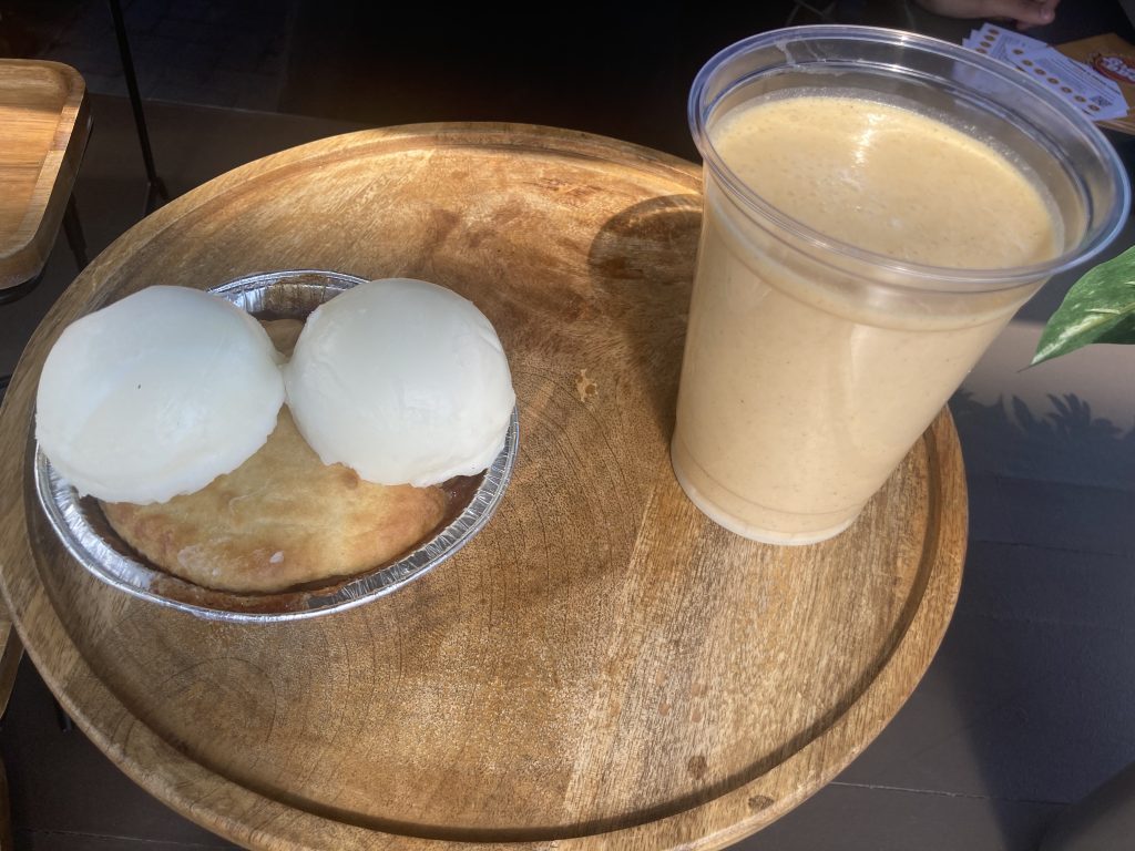 Peach cobbler & milkshake.