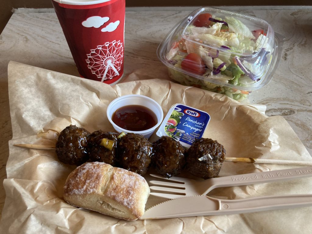 Veggie meatballs with garden salad.
