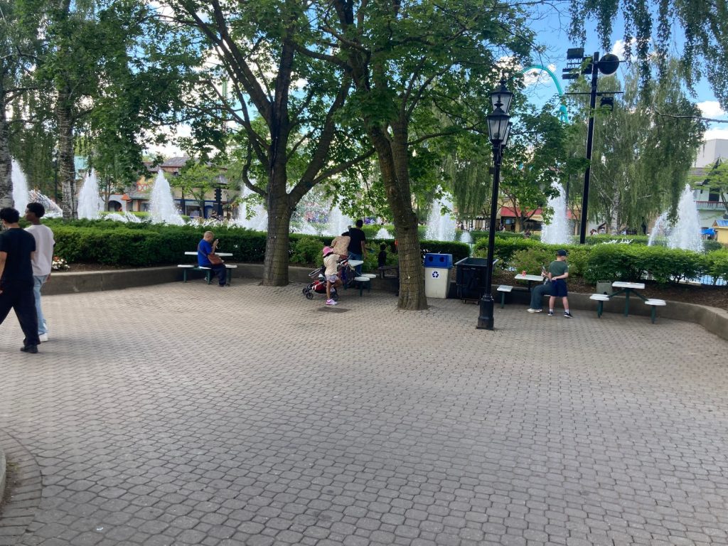 Patio on International Street.