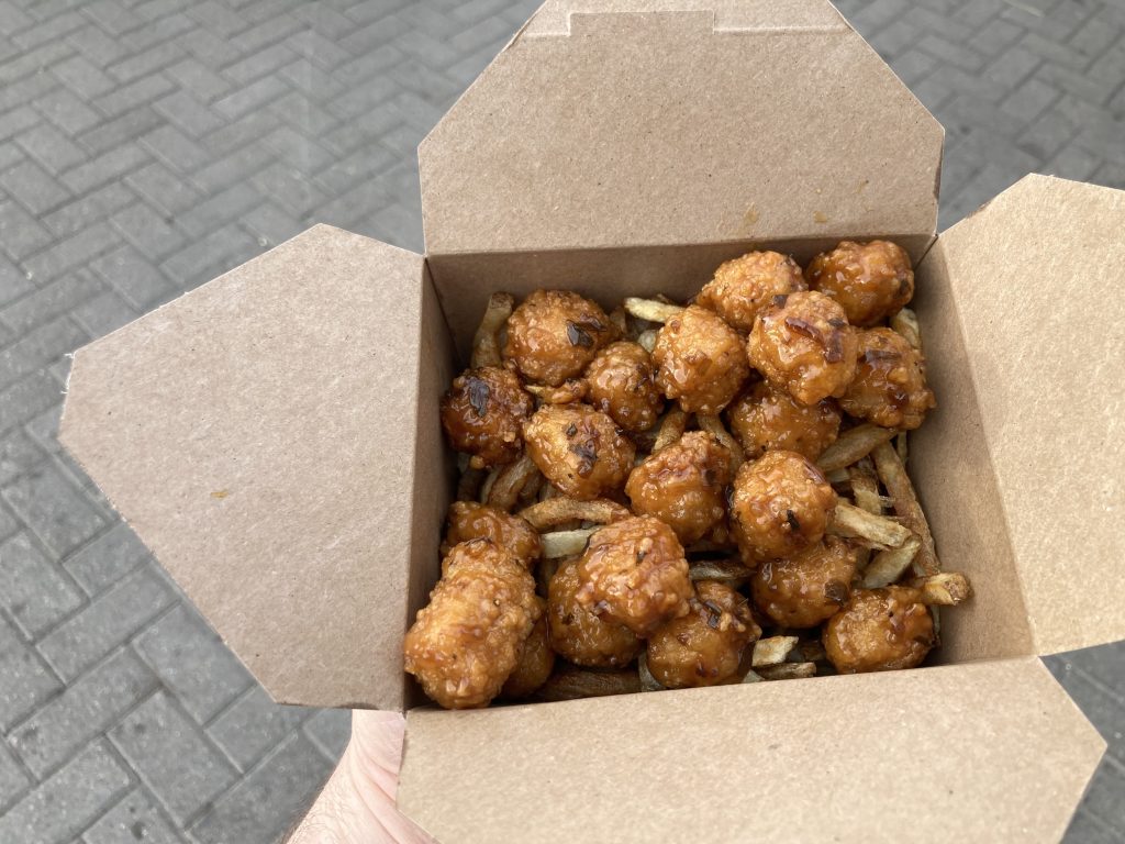Popcorn chicken and fries.