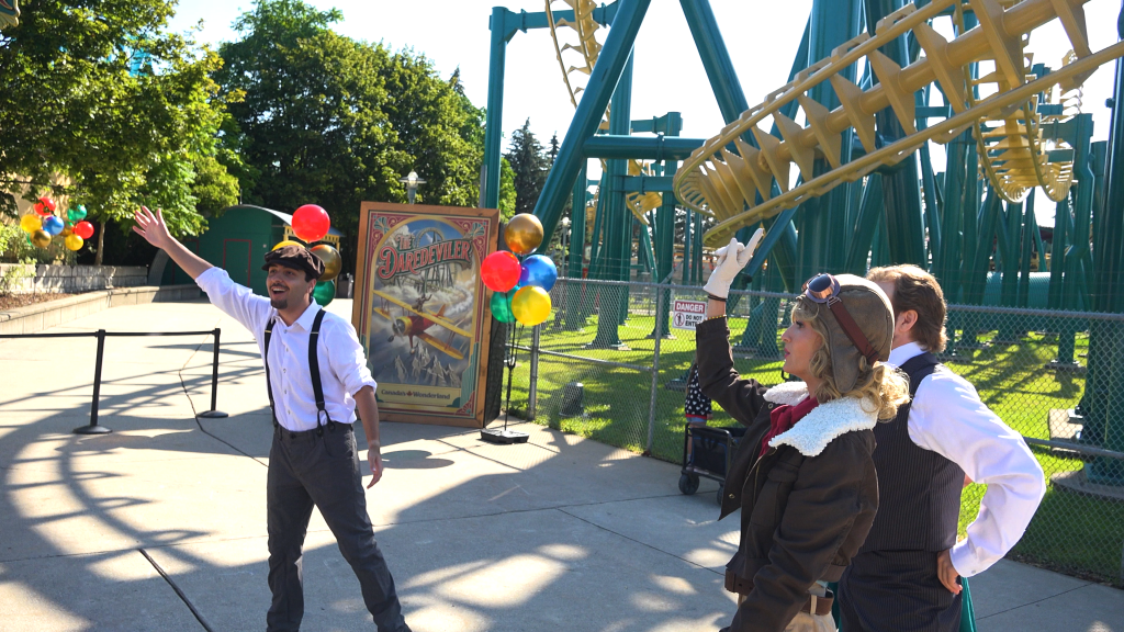 The DareDeviler characters engaging with the crowd.