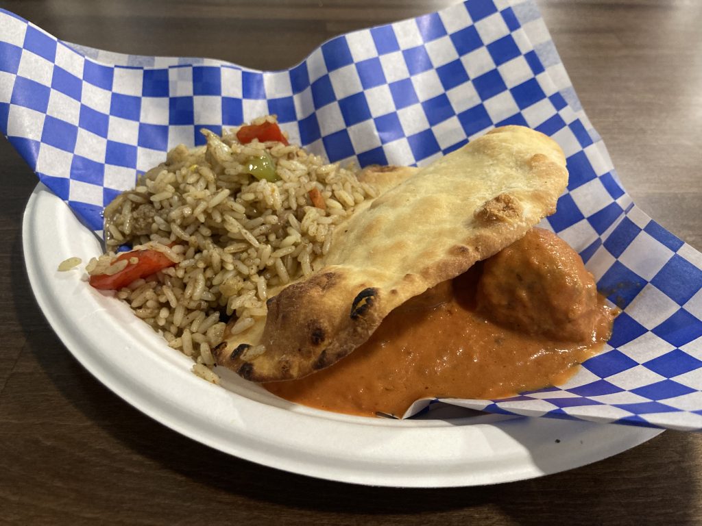 Beef Meatballs with Vegetable Rice Biryani.