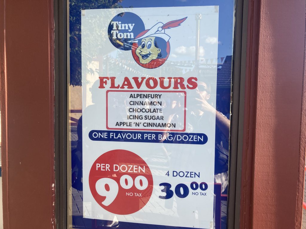 Tiny Tom Donuts menu.
