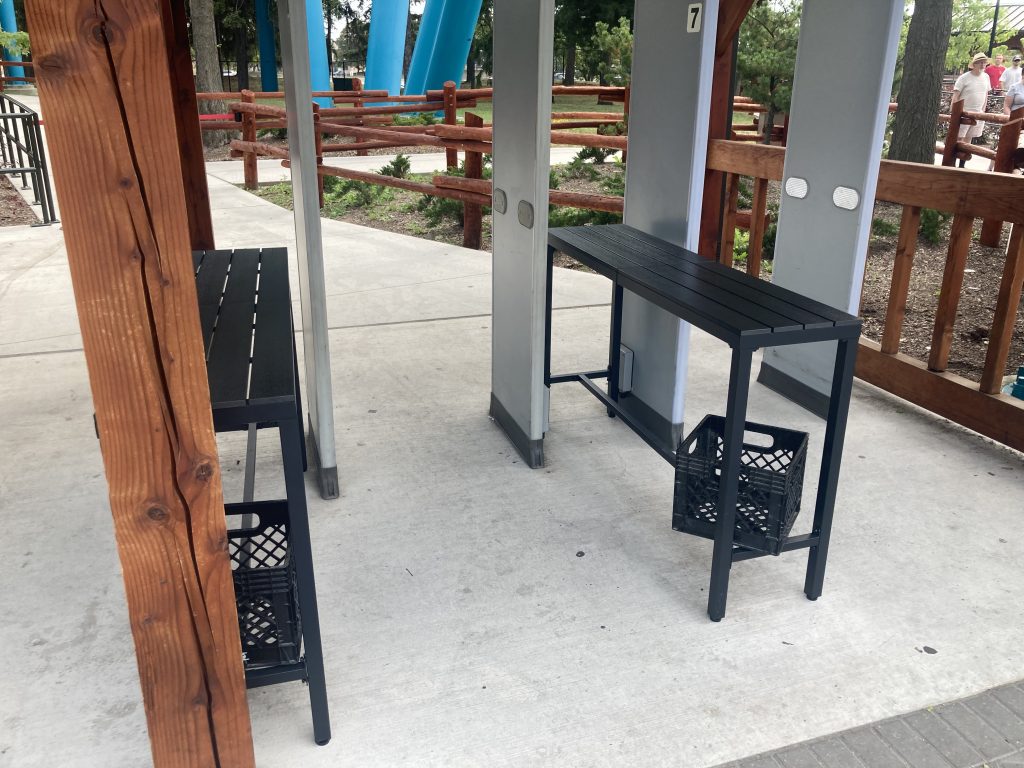 New tables at bag check.