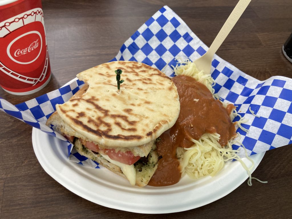 Pesto Chicken Caprese Sandwich from Grande World Eatery.