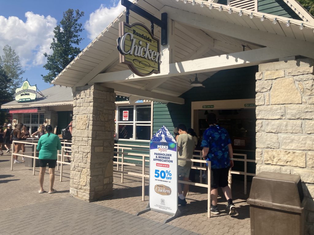 Passholder Appreciation sign outside Roadside Chicken.