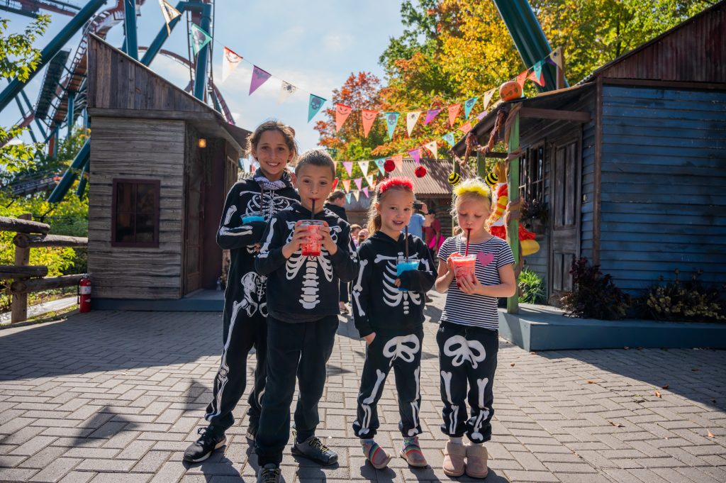 Kids in Halloween costumes at Canada's Wonderland.