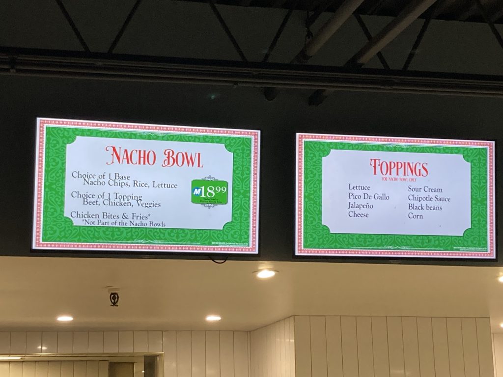 Nacho Bowl menu.