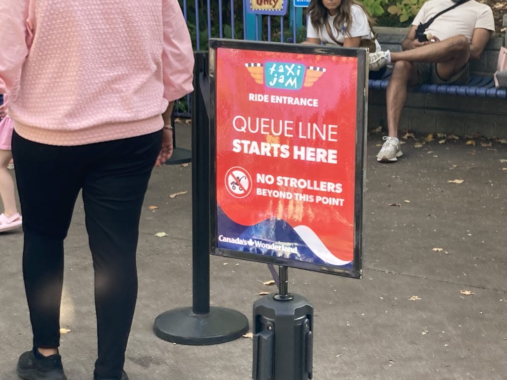 Taxi Jam queue sign.
