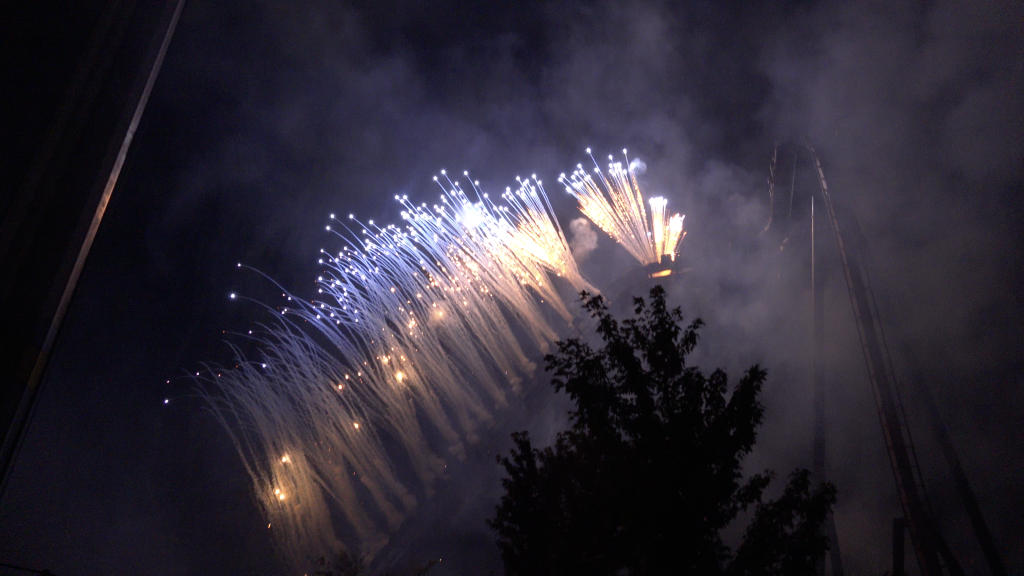 Fireworks off Yukon Striker's lift hill.